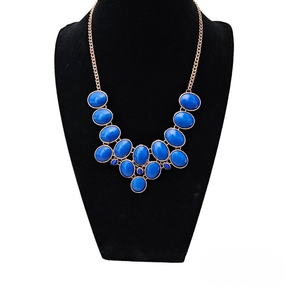 💥Cabochon Blue & Gold Statement Vintage Bib Necklace